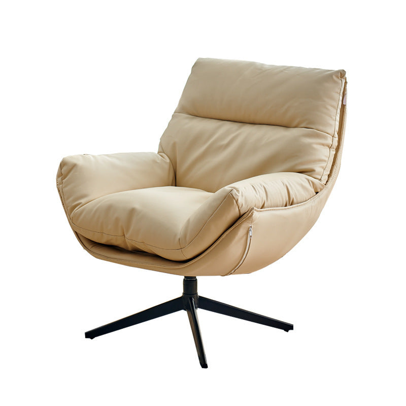 Contemporary Scandinavian Nappa Leather 4-Star Base Swivel Accent Chair Backrest Armrest For Living Room