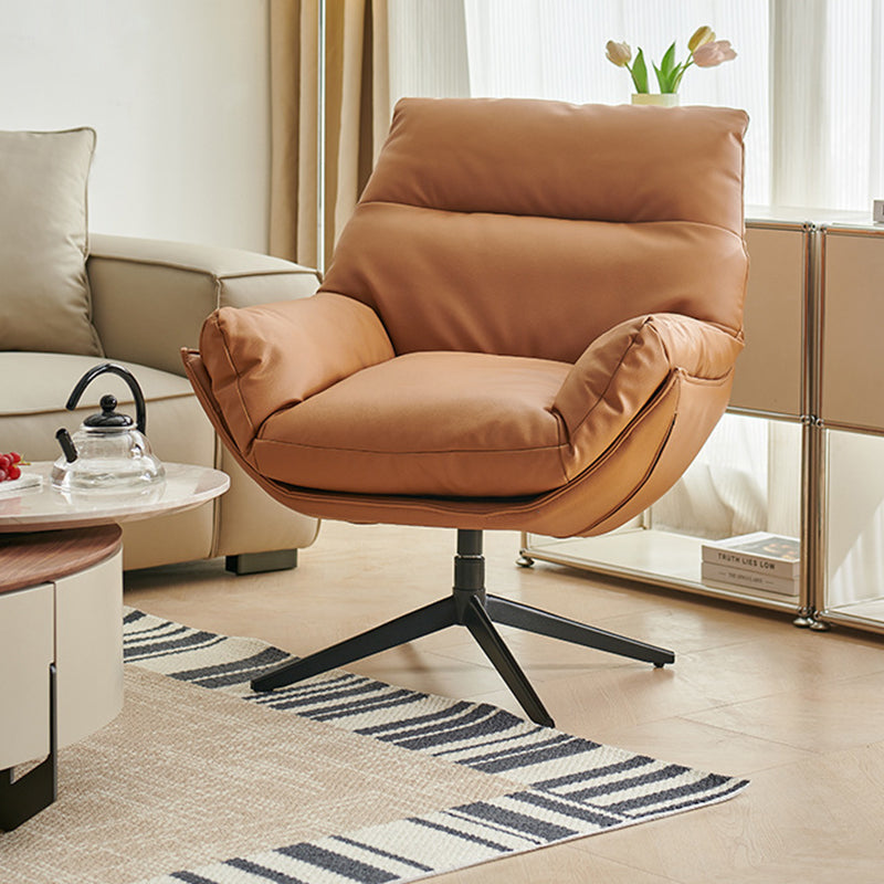 Contemporary Scandinavian Nappa Leather 4-Star Base Swivel Accent Chair Backrest Armrest For Living Room