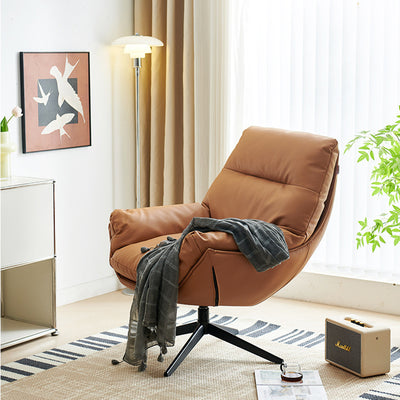 Contemporary Scandinavian Nappa Leather 4-Star Base Swivel Accent Chair Backrest Armrest For Living Room