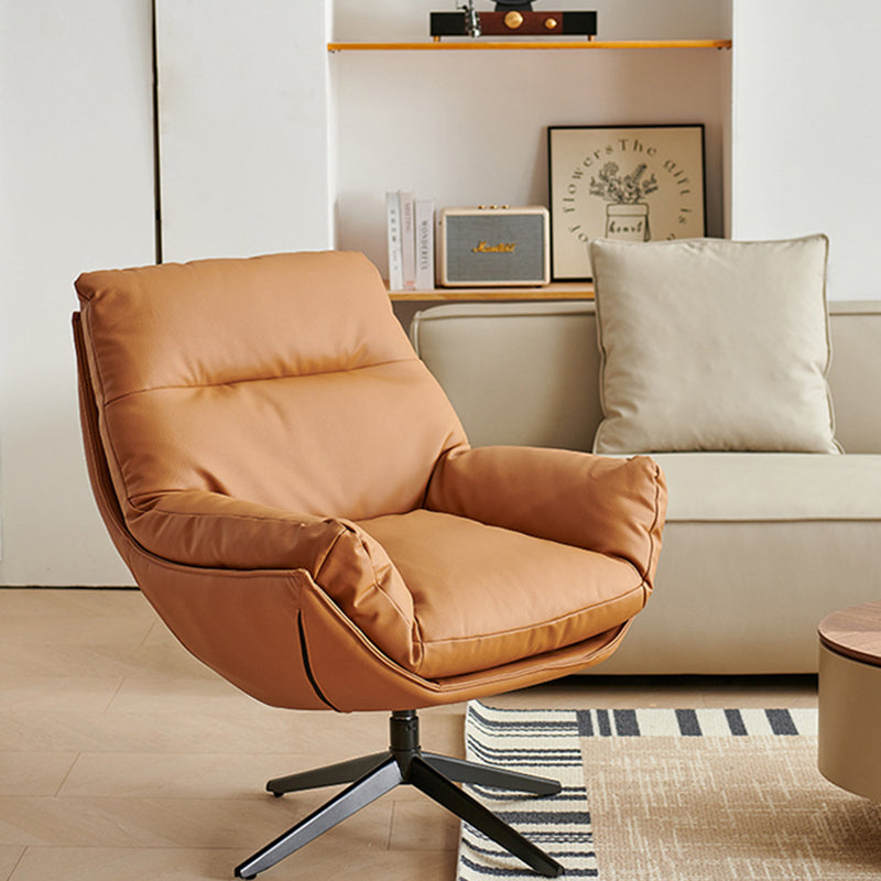 Contemporary Scandinavian Nappa Leather 4-Star Base Swivel Accent Chair Backrest Armrest For Living Room