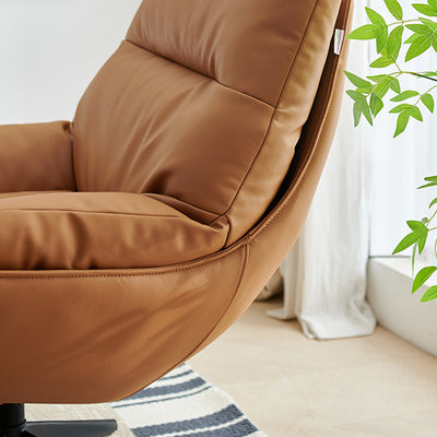 Contemporary Scandinavian Nappa Leather 4-Star Base Swivel Accent Chair Backrest Armrest For Living Room