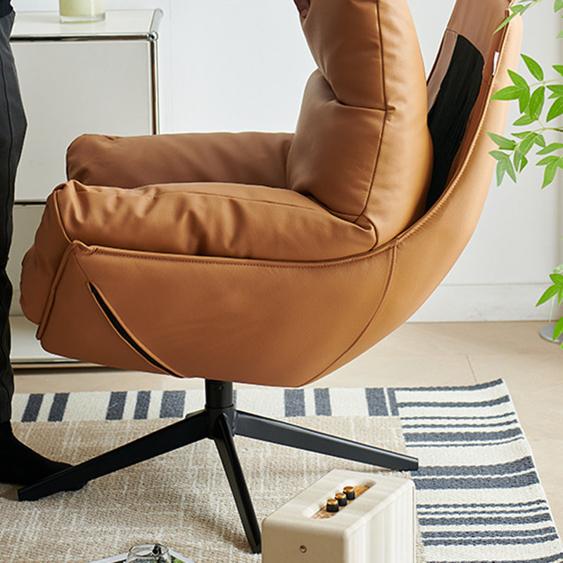 Contemporary Scandinavian Nappa Leather 4-Star Base Swivel Accent Chair Backrest Armrest For Living Room