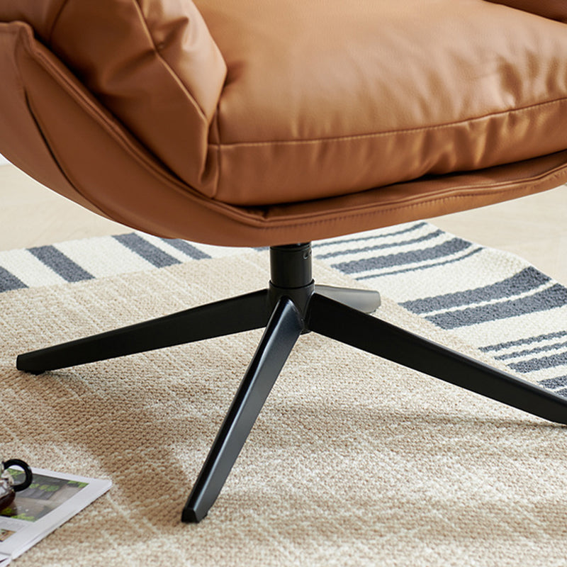 Contemporary Scandinavian Nappa Leather 4-Star Base Swivel Accent Chair Backrest Armrest For Living Room