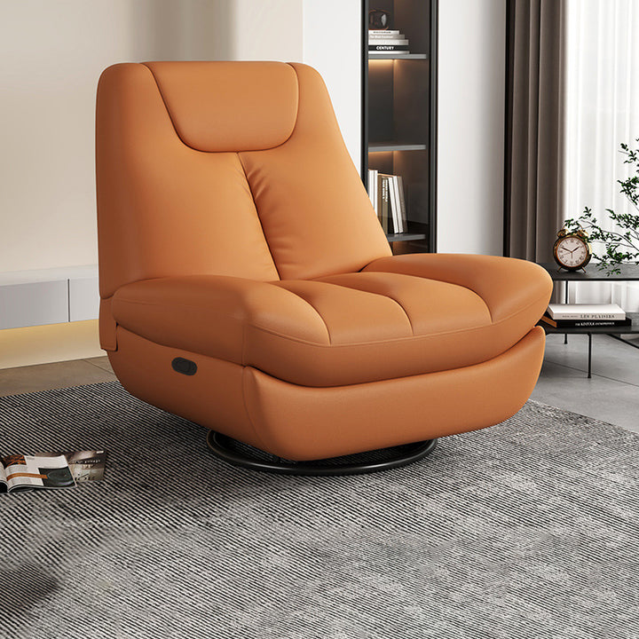 Contemporary Scandinavian Faux Leather Upholstered Carbon Steel Swivel Accent Chair Backrest For Living Room