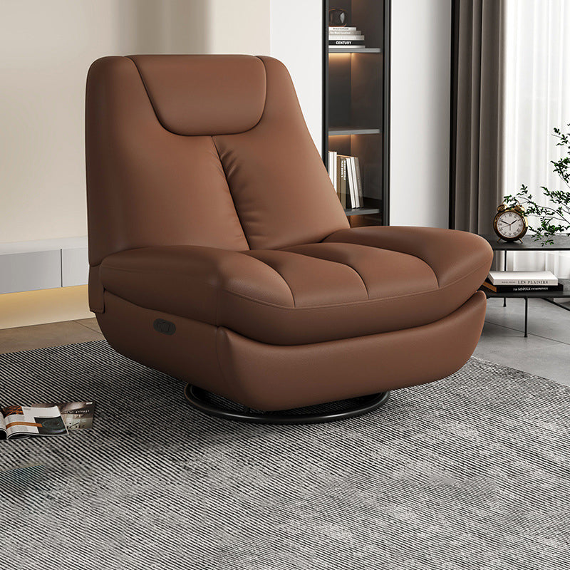 Contemporary Scandinavian Leather Upholstered Carbon Steel Swivel Accent Chair Backrest For Living Room