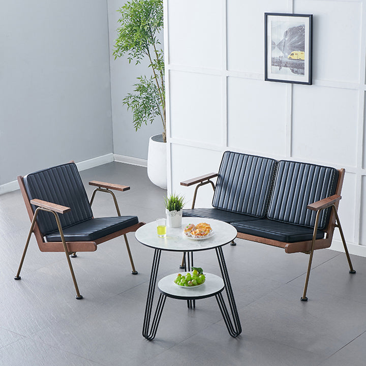 Contemporary Luxury Square Faux Leather Metal Legs Accent Chair Backrest Armrest For Living Room