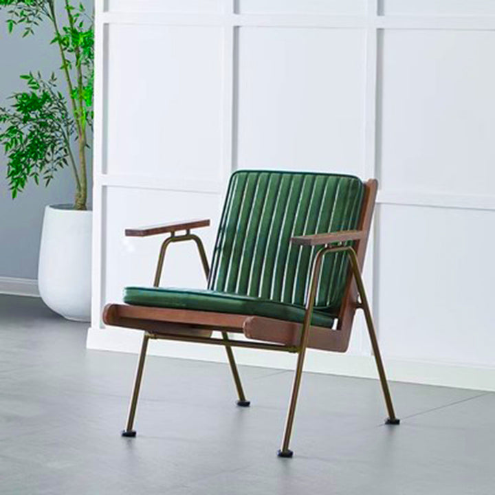 Contemporary Luxury Square Faux Leather Metal Legs Accent Chair Backrest Armrest For Living Room