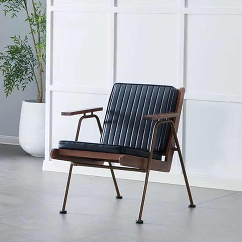 Contemporary Luxury Square Faux Leather Metal Legs Accent Chair Backrest Armrest For Living Room