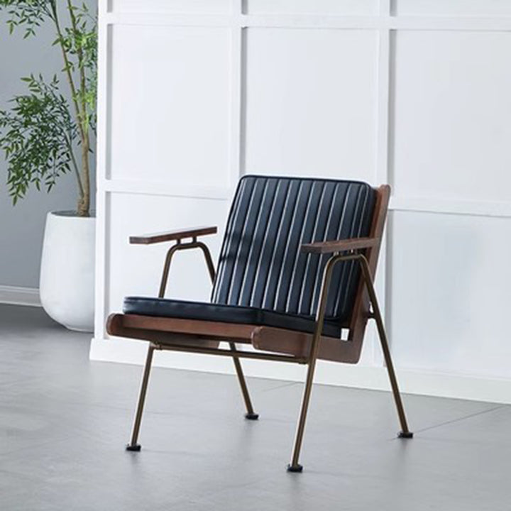 Contemporary Luxury Square Faux Leather Metal Legs Accent Chair Backrest Armrest For Living Room