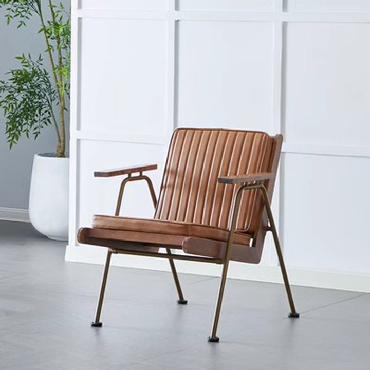 Contemporary Luxury Square Faux Leather Metal Legs Accent Chair Backrest Armrest For Living Room