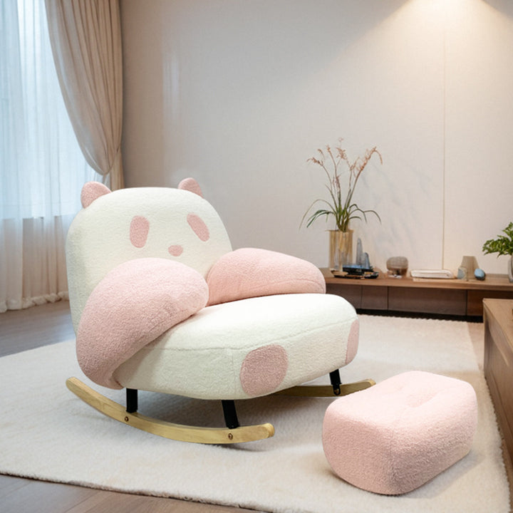 コンテンポラリー クリエイティブ パンダ シェルパ生地 カーボンスチール ラバーウッド リクライナー 背もたれ付き リビングルーム用 