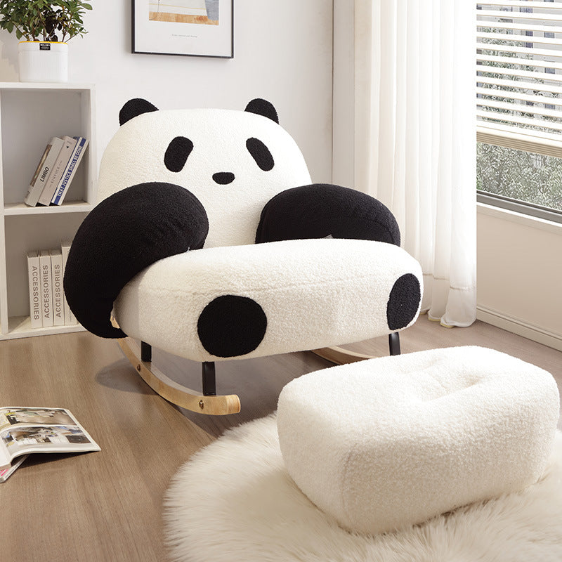 Contemporary Creative Panda Lambswool Carbon Steel Recliner Backrest For Living Room
