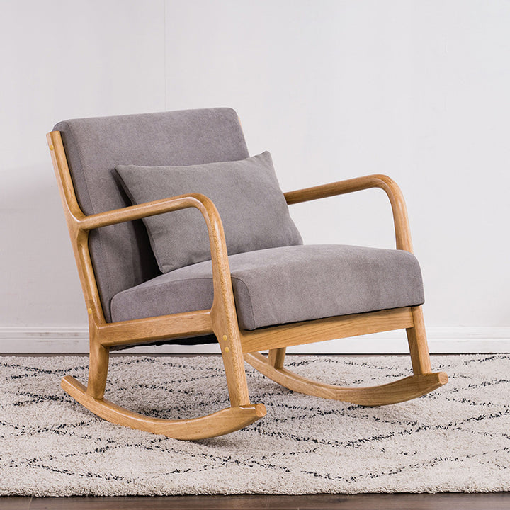 Traditional Japanese Square Cotton Linen Fabric Rubberwood Upholstered Recliner Backrest Armrest For Living Room