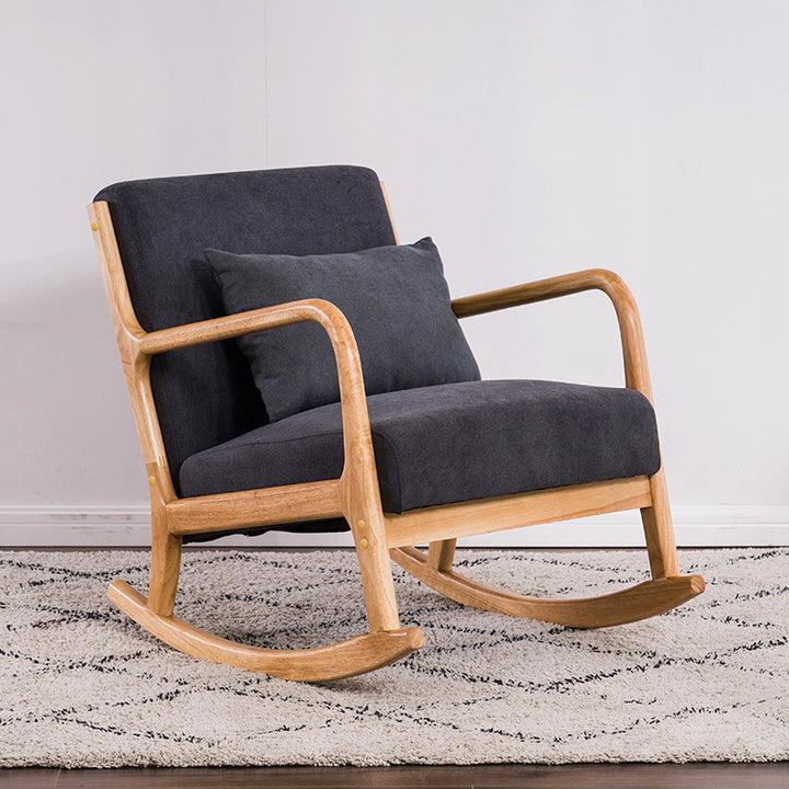 Traditional Japanese Square Cotton Linen Fabric Rubberwood Upholstered Recliner Backrest Armrest For Living Room