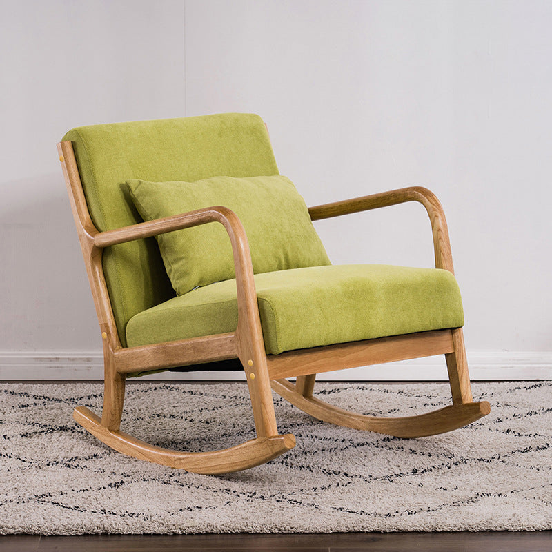 Traditional Japanese Square Cotton Linen Fabric Rubberwood Upholstered Recliner Backrest Armrest For Living Room