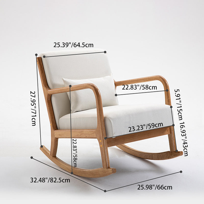 Traditional Japanese Square Cotton Linen Fabric Rubberwood Upholstered Recliner Backrest Armrest For Living Room