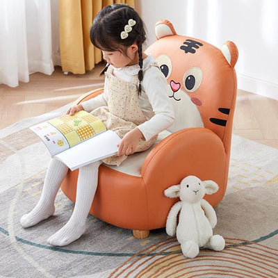 Contemporary Creative Cartoon Animal Tiger Fabric Solid Wood Children Accent Chair Backrest For Living Room