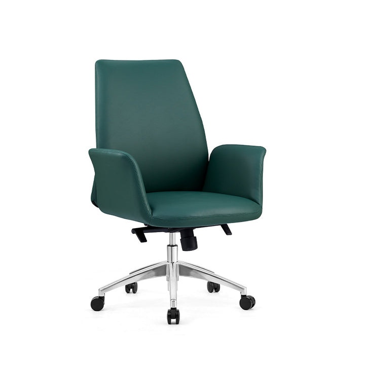 Silla de escritorio giratoria moderna de lujo con superficie de contacto de cuero de vaca cuadrada, respaldo y ruedas para oficina en casa 