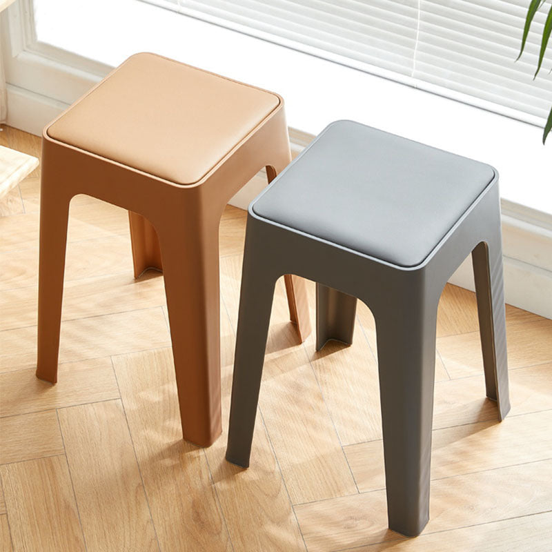 Contemporary Nordic Geometry Square Artificial Leather Plastic Stackable Chair Non-Slip Legs For Bedroom