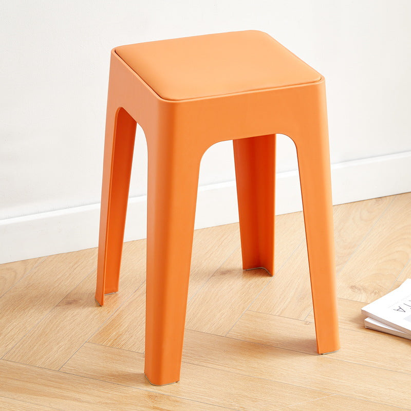 Contemporary Nordic Geometry Square Artificial Leather Plastic Stackable Chair Non-Slip Legs For Bedroom