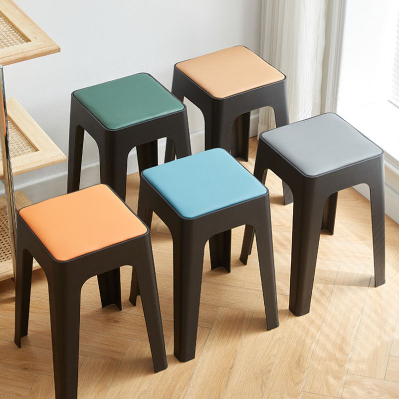 Contemporary Nordic Geometry Square Artificial Leather Plastic Stackable Chair Non-Slip Legs For Bedroom
