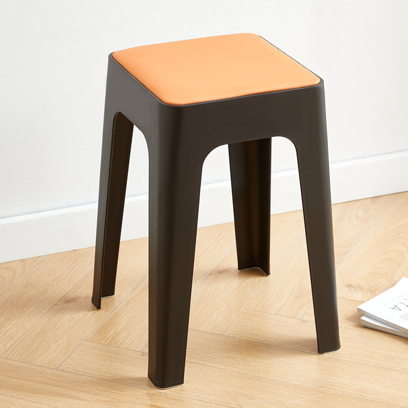 Contemporary Nordic Geometry Square Artificial Leather Plastic Stackable Chair Non-Slip Legs For Bedroom