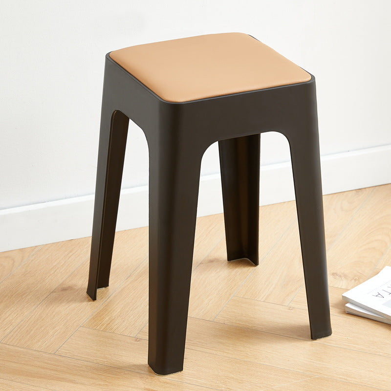 Contemporary Nordic Geometry Square Artificial Leather Plastic Stackable Chair Non-Slip Legs For Bedroom