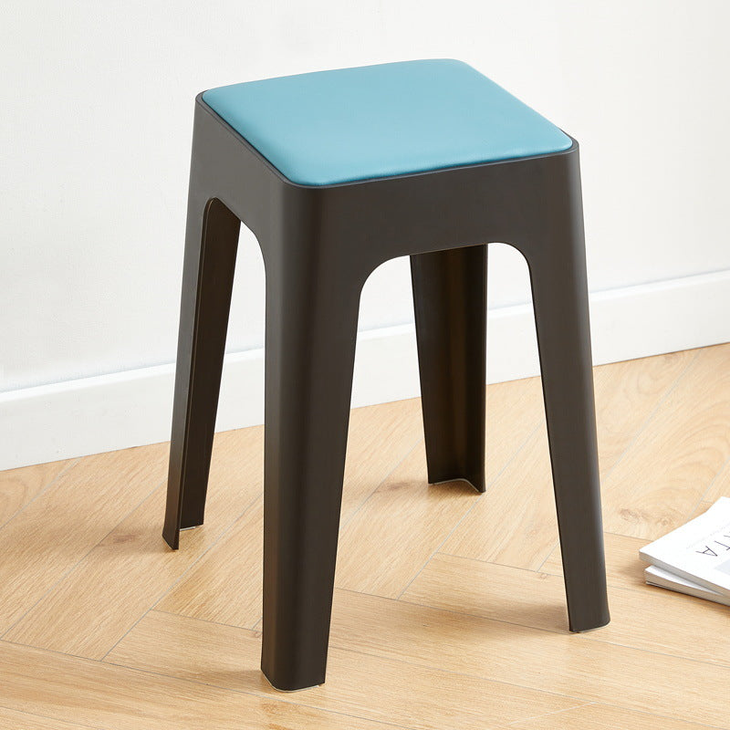 Contemporary Nordic Geometry Square Artificial Leather Plastic Stackable Chair Non-Slip Legs For Bedroom