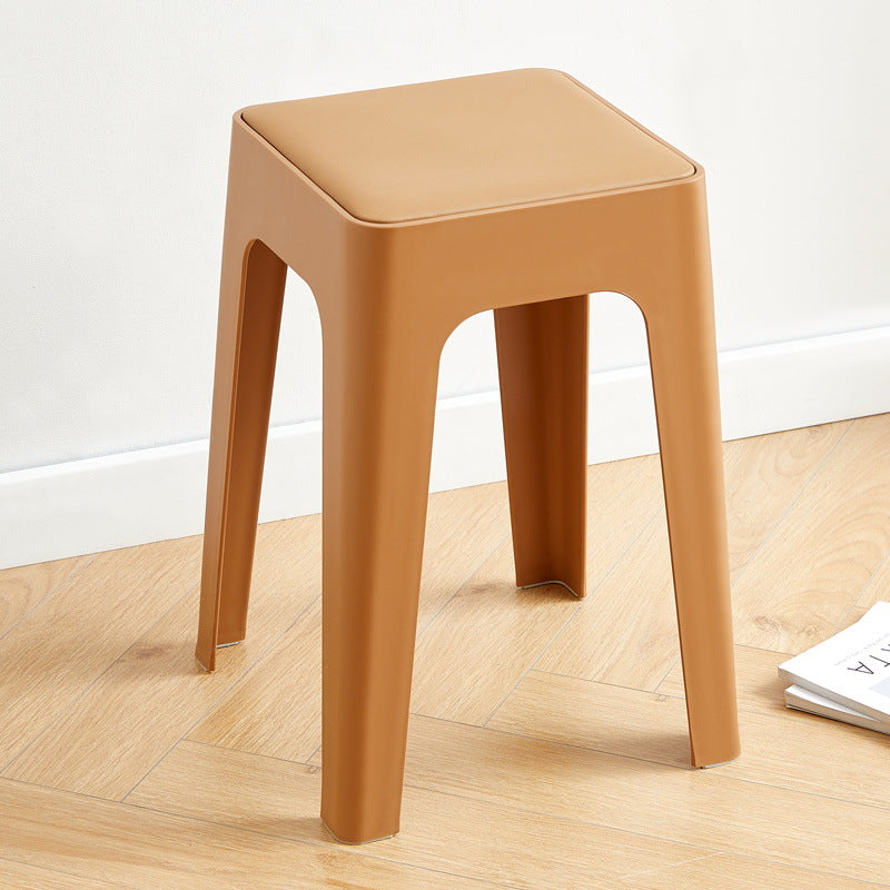Contemporary Nordic Geometry Square Artificial Leather Plastic Stackable Chair Non-Slip Legs For Bedroom