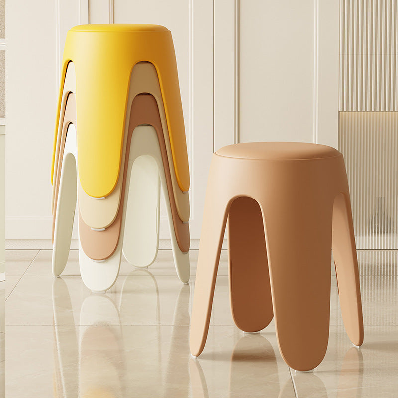 Contemporary Scandinavian Round Leather Upholstered Plastic Stackable Chair For Bedroom