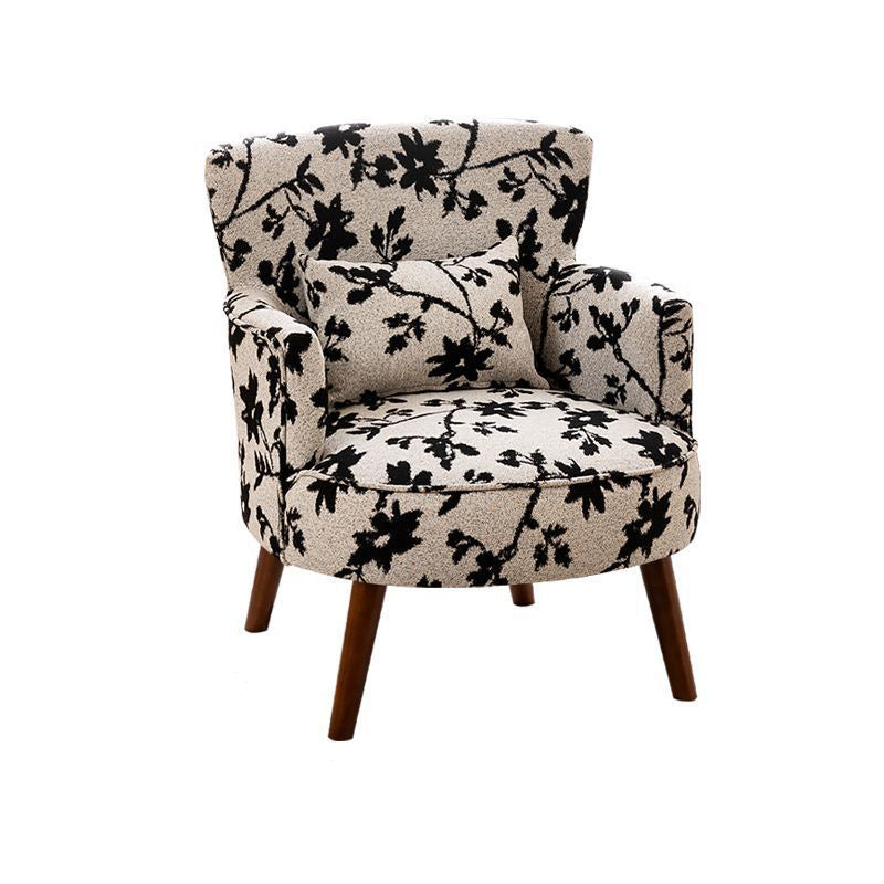 Traditional French Flower Patterned Cotton Linen Plywood Upholstered Accent Chair Backrest Armrest For Living Room