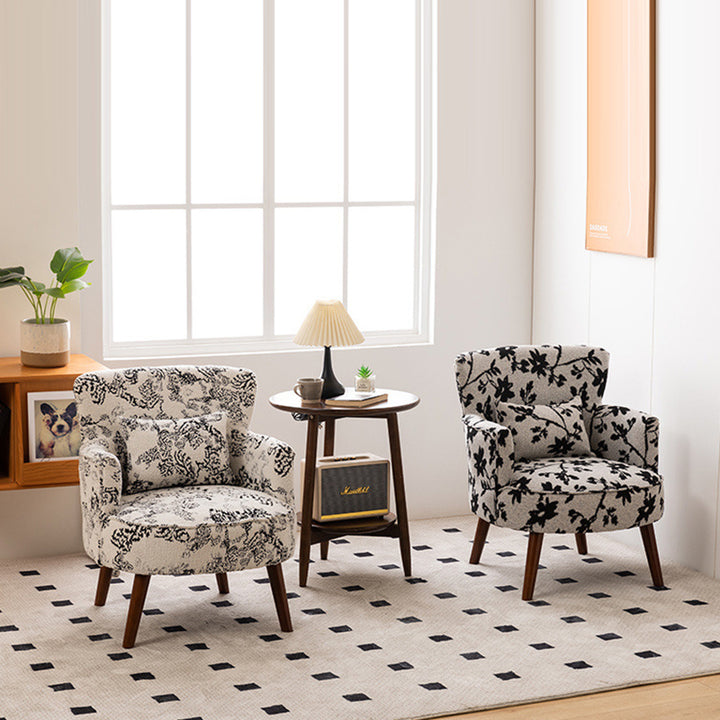 Traditional French Flower Patterned Cotton Linen Plywood Upholstered Accent Chair Backrest Armrest For Living Room