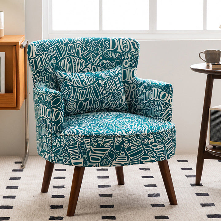 Traditional French Flower Patterned Cotton Linen Plywood Upholstered Accent Chair Backrest Armrest For Living Room