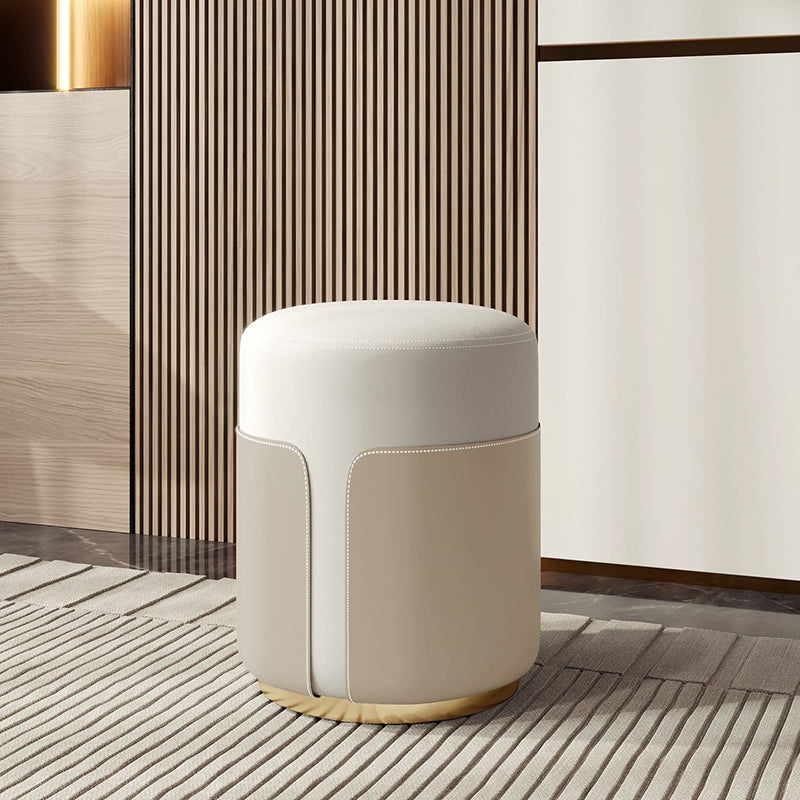 Contemporary Luxury Round Leather Metal Vanity Stool For Bedroom