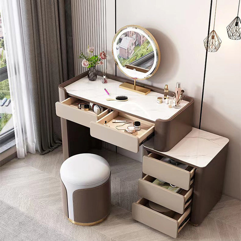 Contemporary Luxury Round Leather Metal Vanity Stool For Bedroom