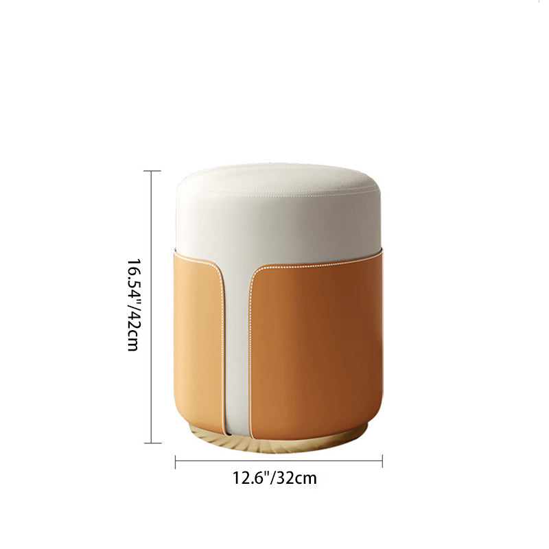 Contemporary Luxury Round Leather Metal Vanity Stool For Bedroom