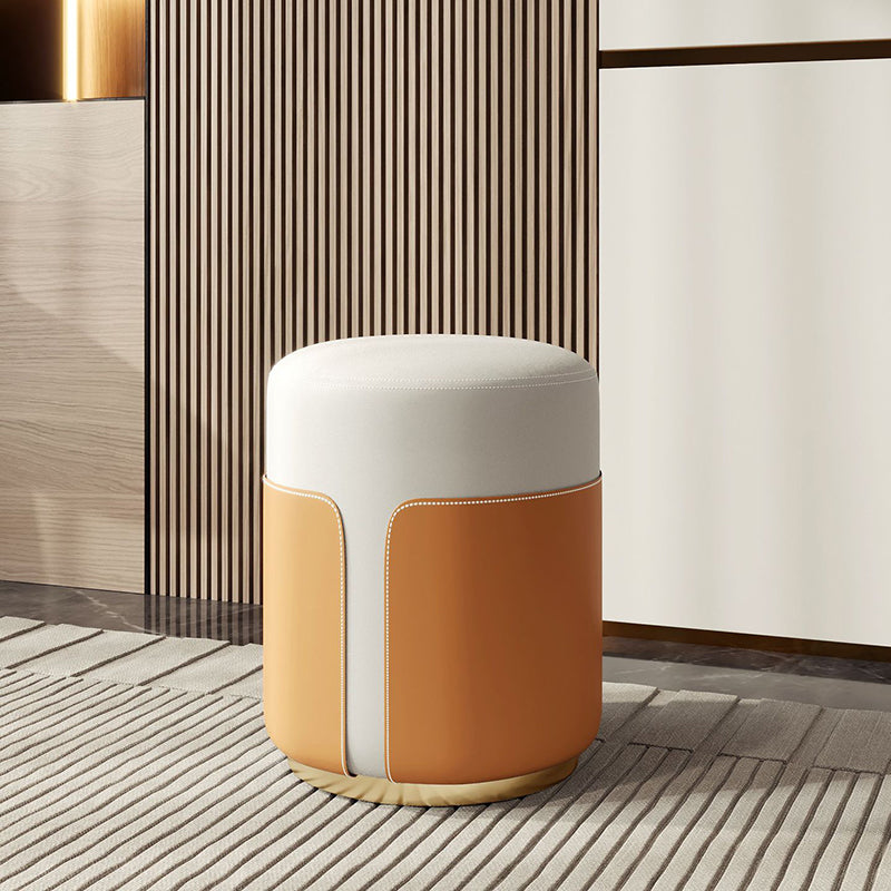 Contemporary Luxury Round Leather Metal Vanity Stool For Bedroom