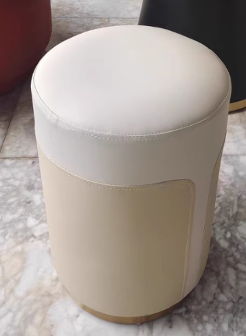 Contemporary Luxury Round Leather Metal Vanity Stool For Bedroom