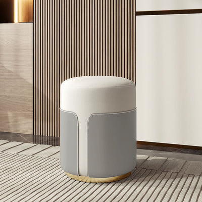 Contemporary Luxury Round Leather Metal Vanity Stool For Bedroom