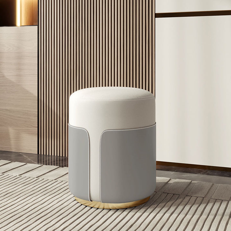 Contemporary Luxury Round Leather Metal Vanity Stool For Bedroom