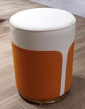 Contemporary Luxury Round Leather Metal Vanity Stool For Bedroom