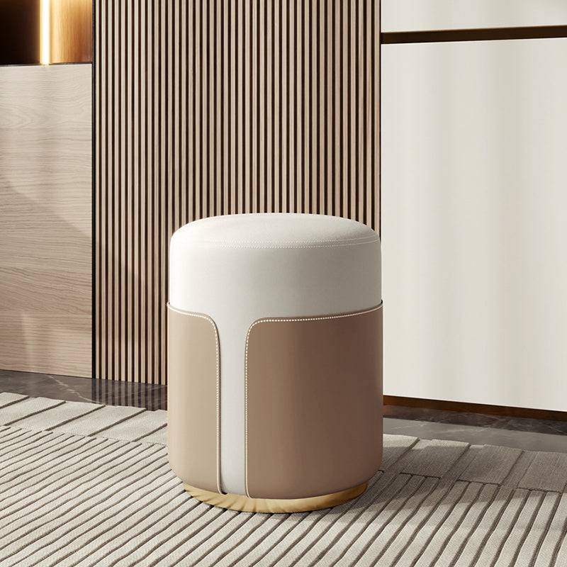 Contemporary Luxury Round Leather Metal Vanity Stool For Bedroom