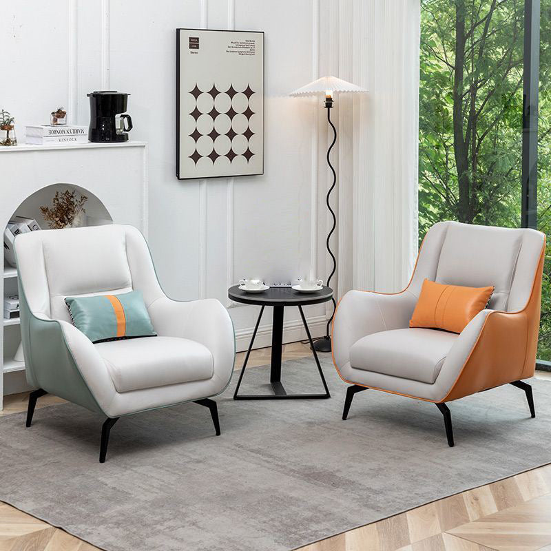 Contemporary Scandinavian Square Fabric Upholstered Accent Chair Backrest Armrest For Living Room