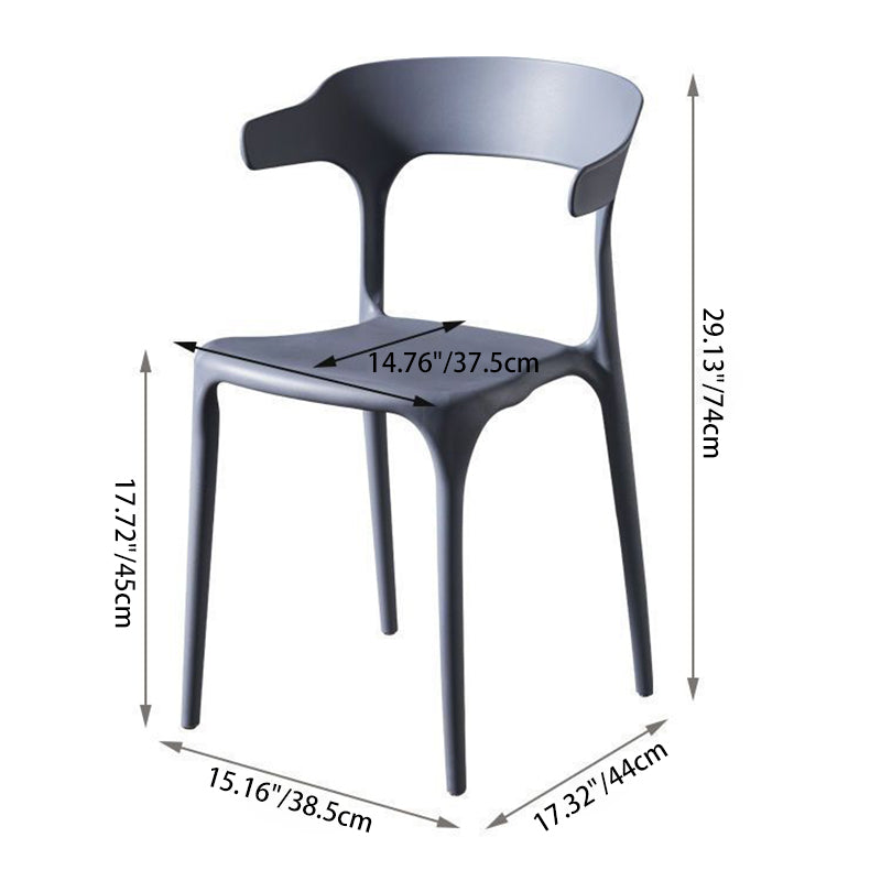 Silla de comedor apilable de plástico cuadrada escandinava contemporánea con respaldo en arco para comedor 