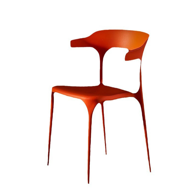 Silla de comedor apilable de plástico cuadrada escandinava contemporánea con respaldo en arco para comedor 