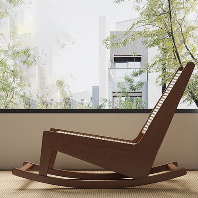 Traditional Rustic Solid Wood Frame PVC Weaving Rattan Recliner Backrest Footrest For Outdoor Patio