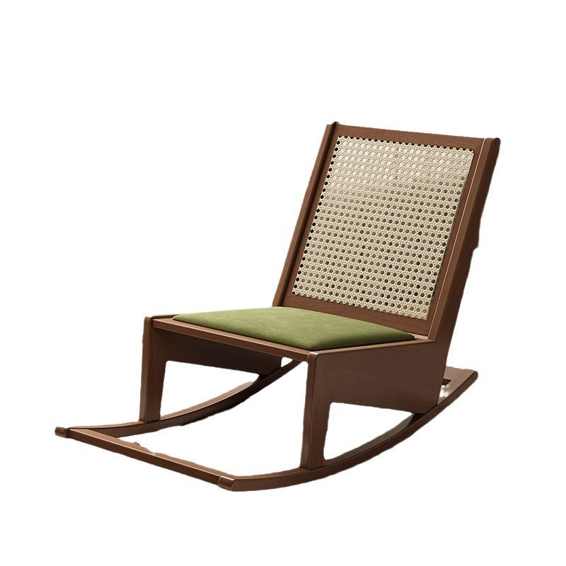 Traditional Rustic Solid Wood Frame PVC Weaving Rattan Recliner Backrest Footrest For Outdoor Patio