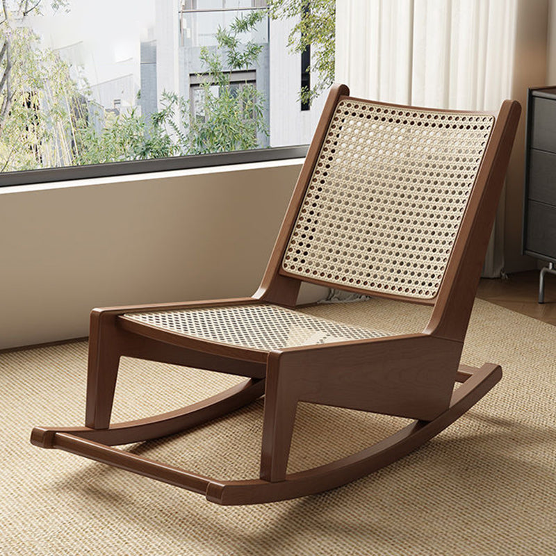 Traditional Rustic Solid Wood Frame PVC Weaving Rattan Recliner Backrest Footrest For Outdoor Patio