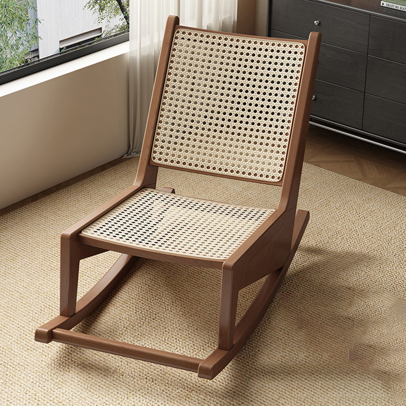 Traditional Rustic Solid Wood Frame PVC Weaving Rattan Recliner Backrest Footrest For Outdoor Patio