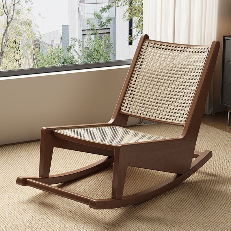 Traditional Rustic Solid Wood Frame PVC Weaving Rattan Recliner Backrest Footrest For Outdoor Patio